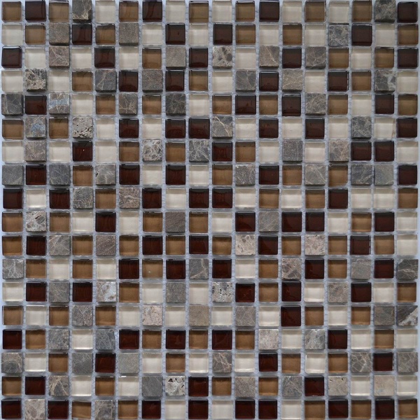 Keramograd коллекция Мозаика стеклянная с камнем элемент Мозаика Стеклянная Коричневая GS300
