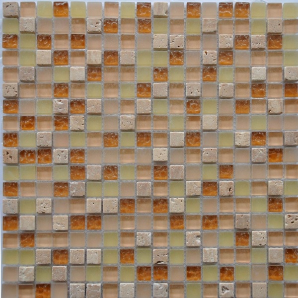 Keramograd коллекция Мозаика стеклянная с камнем элемент Мозаика Стеклянная Бежевая GS011