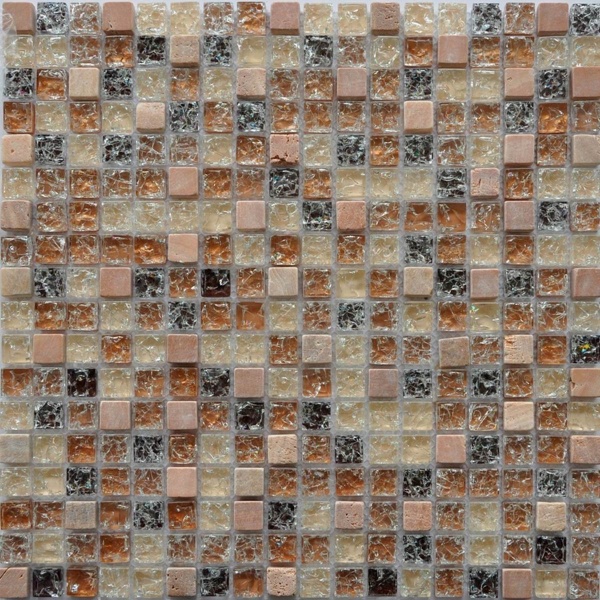 Keramograd коллекция Мозаика стеклянная с камнем элемент Мозаика Стеклянная Бежевая GS091B